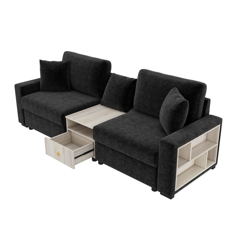 Noble House modular stationary sofa with storage armrest and center console, featuring plush cushions and contemporary design.