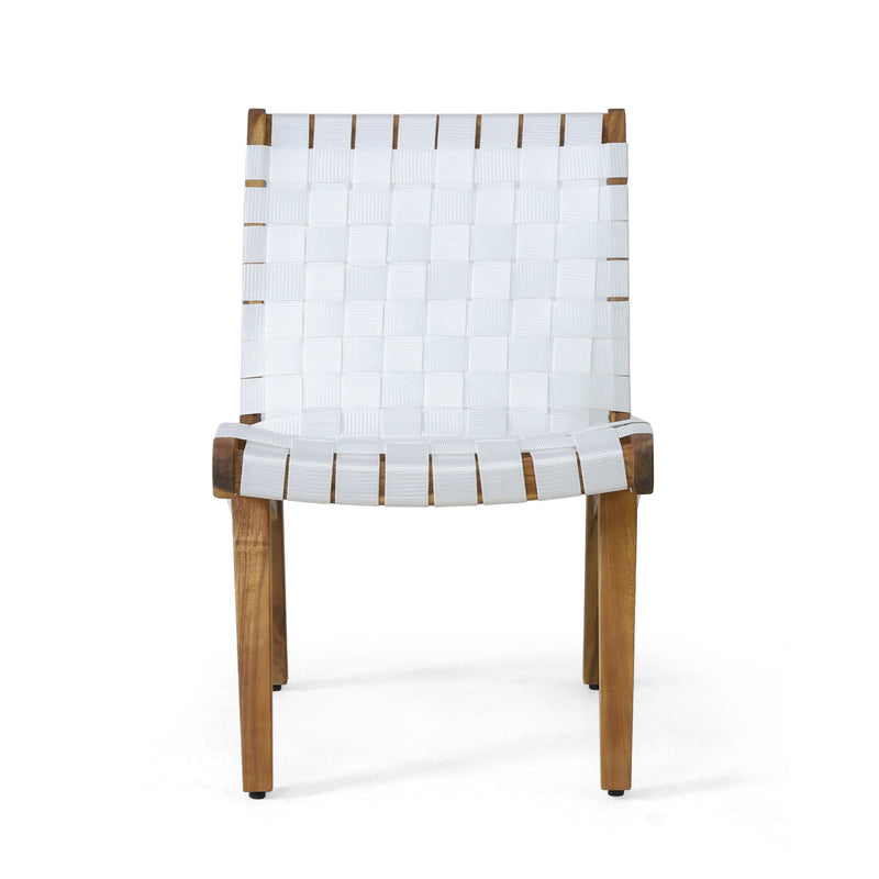 Noble House outdoor 3-piece rope weave patio seating set with cushioned chairs and a matching table on a patio.
