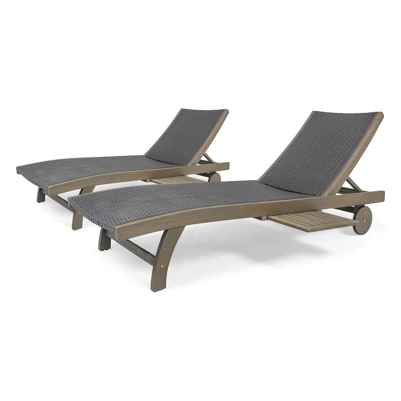 Outdoor Chaise Lounge With Pull Out Tray And Wicker Seat - Gray - R&R Furniture Gallery (Fountain Valley, CA)