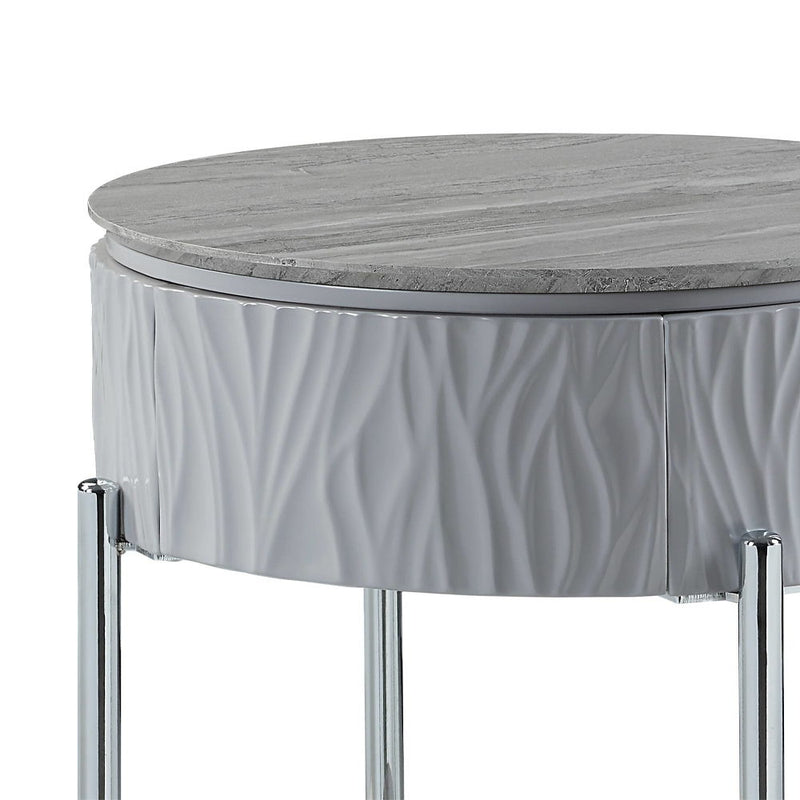 Yukino - End Table - Gray High Gloss & Chrome - R&R Furniture Gallery (Fountain Valley, CA)