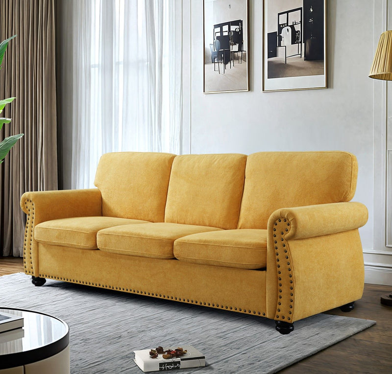 Soft Sofa, Upholstered 3 Seater Couch With High Density Foam, Loose Back Cushions And Turned Legs - R&R Furniture Gallery (Fountain Valley, CA)