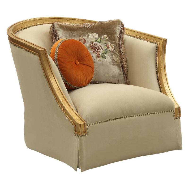 Daesha - Chair With 2 Pillows - Tan Flannel & Antique Gold - R&R Furniture Gallery (Fountain Valley, CA)