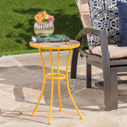 Noble House outdoor side table with yellow tile mosaic tabletop, featuring a sturdy design for patio or garden use.