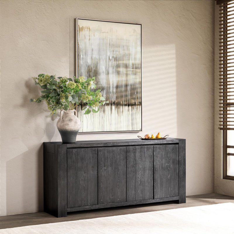 Classic Home Bristol 4-door buffet cabinet with wooden finish and sleek design, featuring four spacious doors for storage.