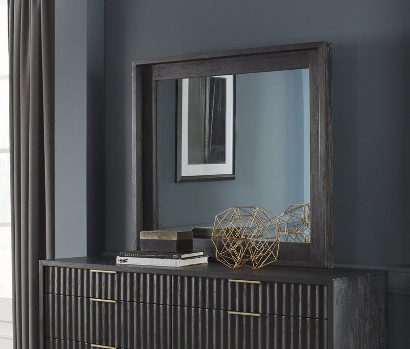 Kentfield Solid Wood Beveled Glass Mirror in Black Drifted Oak