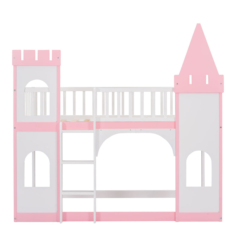 Twin Over Twin Castle Bunk Bed With Ladder - Pink - R&R Furniture Gallery (Fountain Valley, CA)