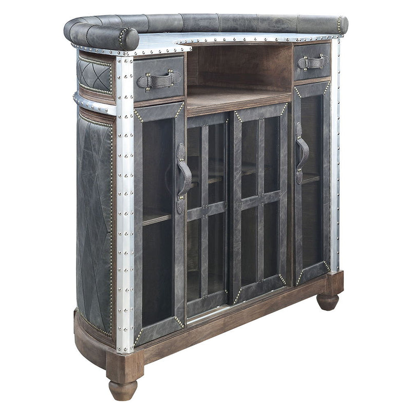 Rahma - Bar Table - Antique Ebony Top Grain Leather & Aluminum - R&R Furniture Gallery (Fountain Valley, CA)