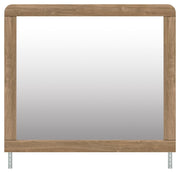 Signature Design by Ashley® Gramburg bedroom mirror with warm natural brown wood frame, showcasing a sleek, modern mirror design.