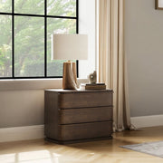 ACME Zoey brown oak accent nightstand with a sleek design and single drawer, perfect for bedroom decor.