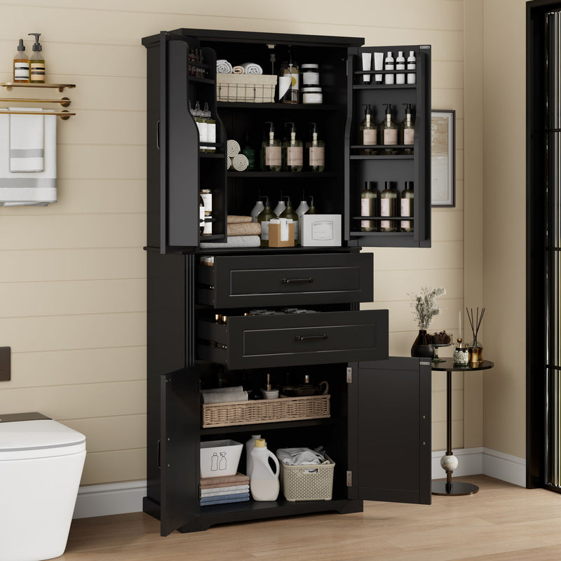 Multi Functional Storage Cabinet With Adjustable Shelves, 2 Drawers, Door Shelves