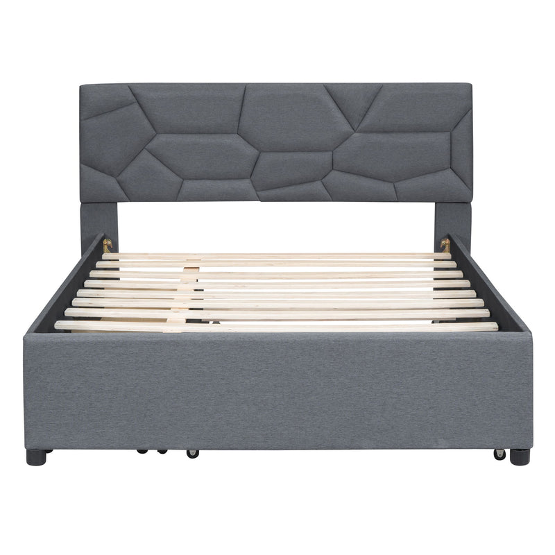 Upholstered Platform Bed With Brick Pattern Headboard And Twin Long Size Trundle - R&R Furniture Gallery (Fountain Valley, CA)