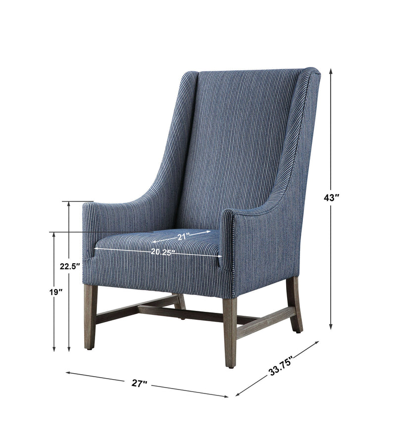 Blue Galiot Wingback Accent Chair by Uttermost featuring a plush upholstered seat and high winged backrest.