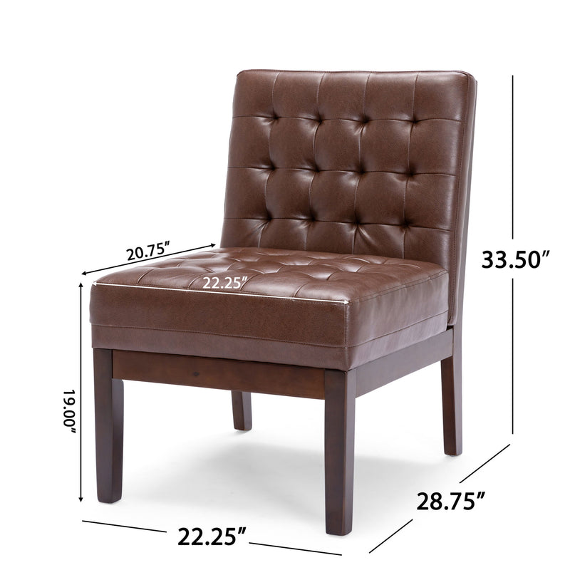 Dark brown Noble House armless accent chair with tufted waffle stitch upholstery, modern design, and plush cushioning.
