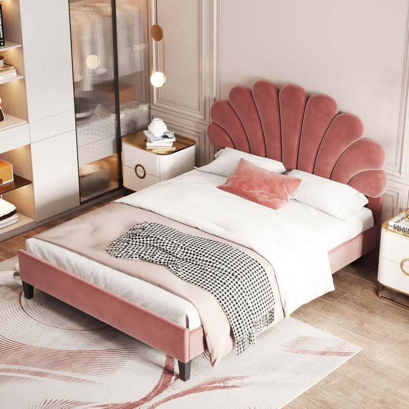 Upholstered Platform Bed With Flower Pattern Headboard - R&R Furniture Gallery (Fountain Valley, CA)