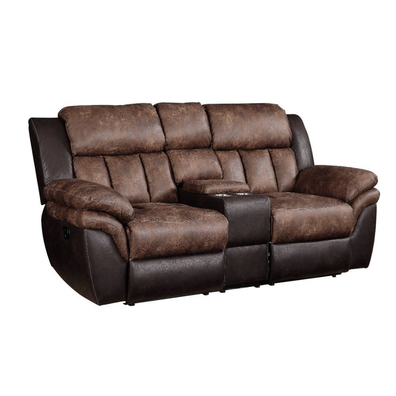 Jaylen - Motion Loveseat With Console - Toffee & Espresso Polished Microfiber - R&R Furniture Gallery (Fountain Valley, CA)