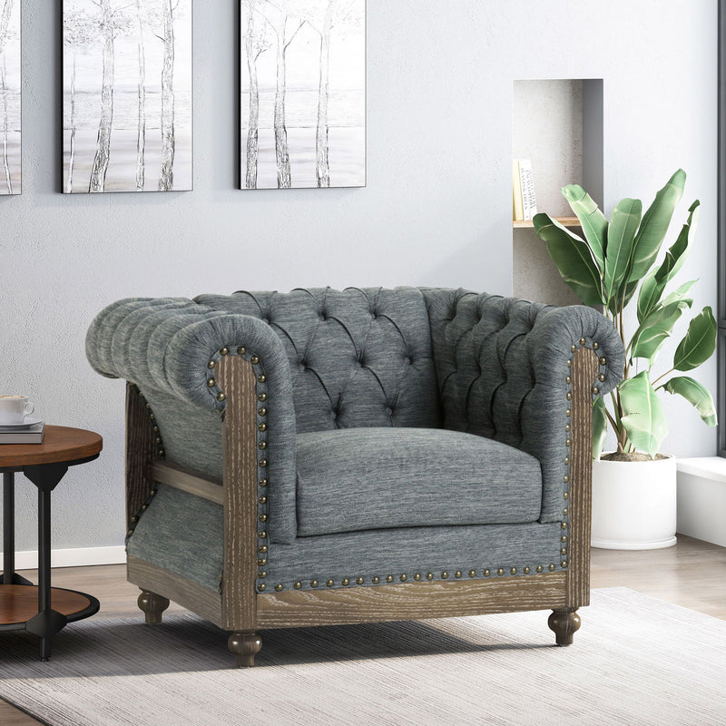 Fabric Upholstered Club Chair With Scrolled Tuxedo Arms - R&R Furniture Gallery (Fountain Valley, CA)