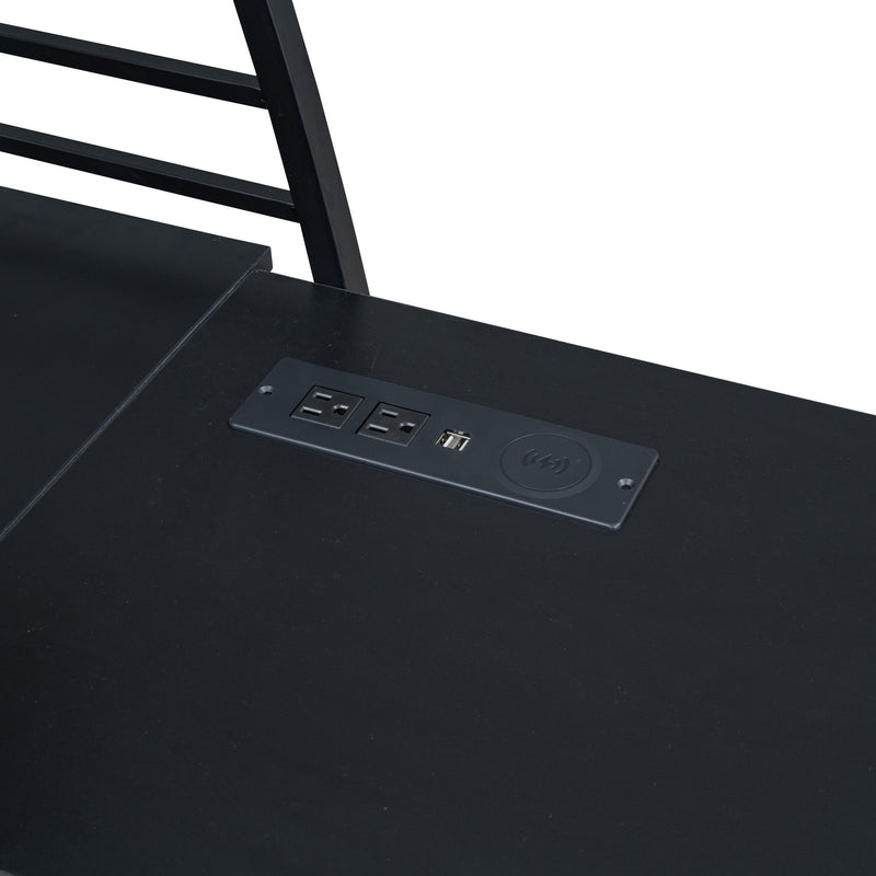 Loft Bed With 4 Layers Of Shelves And L-Shaped Desk, Stylish Metal Frame Bed With A Set Of Sockets, USB Ports And And Wireless Charging - R&R Furniture Gallery (Fountain Valley, CA)