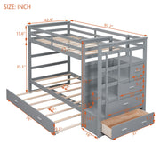 DreamHaus bunk bed with staircase and trundle, featuring sturdy wooden frame, safety rails, and space-saving design for kids' bedrooms.