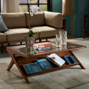 Coffee Table With Tempered Glass Top - Walnut - R&R Furniture Gallery (Fountain Valley, CA)