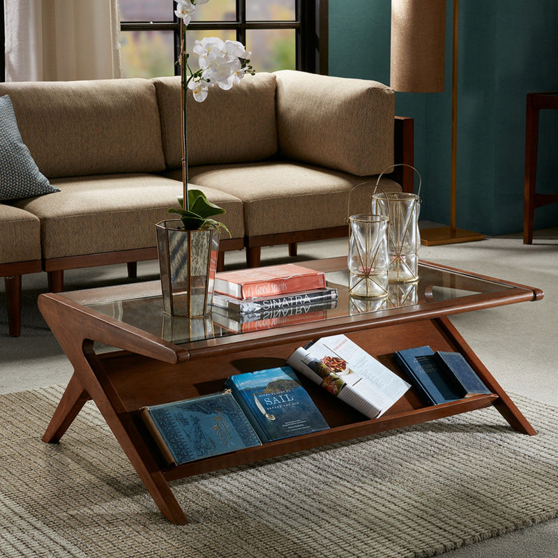 Coffee Table With Tempered Glass Top - Walnut - R&R Furniture Gallery (Fountain Valley, CA)