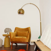 Oasis - Long Arm Gold Adjustable Floor Lamp With Round Marble Base - Gold / White Marble - R&R Furniture Gallery (Fountain Valley, CA)