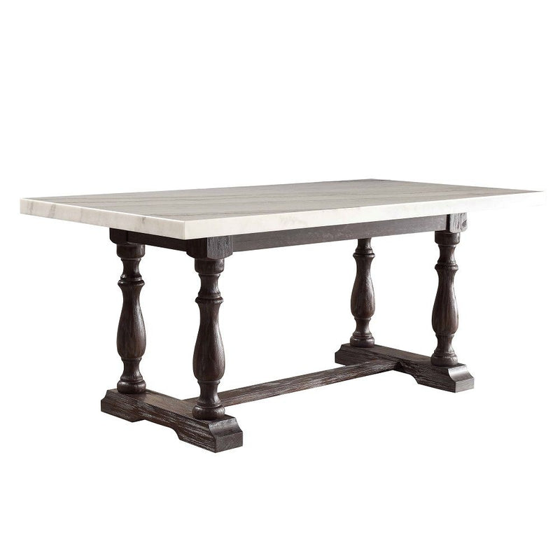 Gerardo - 31" Dining Table - White Marble Top & Weathered Espresso - R&R Furniture Gallery (Fountain Valley, CA)