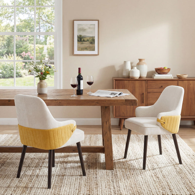 Indoor Dining Chair (Set of 2) With Sturdy Frame - Beige / Yellow - R&R Furniture Gallery (Fountain Valley, CA)