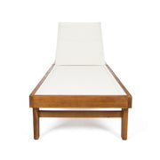 Outdoor Chaise Lounge With Acacia Wood Frame - White / Teak - R&R Furniture Gallery (Fountain Valley, CA)