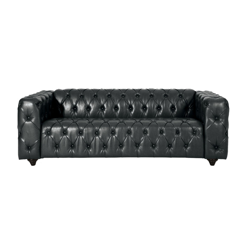 Comfy 3 Seat Sofa & Wooden Legs, For Living Room And Study - Black - R&R Furniture Gallery (Fountain Valley, CA)