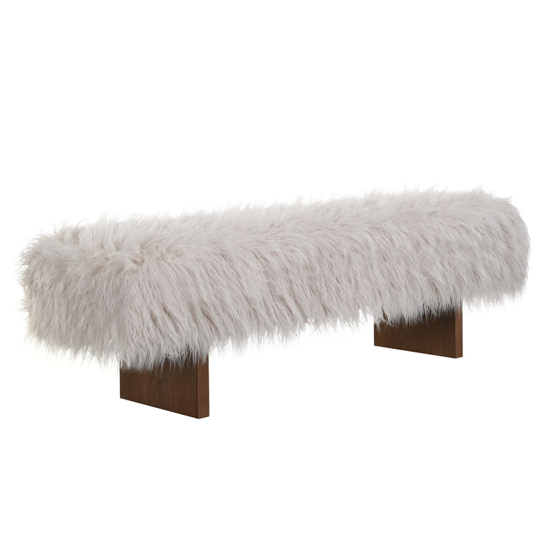 Brown and beige long-haired faux wool upholstered bench from Noble House, ideal for living room or bedroom decor.