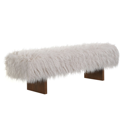 Brown and beige long-haired faux wool upholstered bench from Noble House, ideal for living room or bedroom decor.