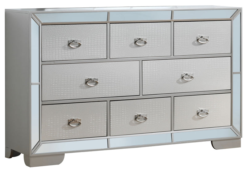Contemporary storage dresser by Glory Furniture with multiple drawers and sleek design for modern bedroom organization.