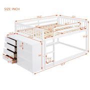 DreamHaus bunk bed with four drawers and three shelves, showcasing a sturdy wooden frame and efficient storage space.