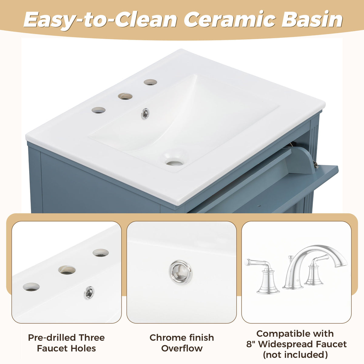 Freestanding Bathroom Vanity With Sink, Soft Close Door, Tip Out Drawer