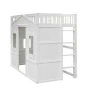 DreamHaus house loft bed with ladder, featuring a cozy sleeping area and sturdy frame, ideal for children's bedroom decor.