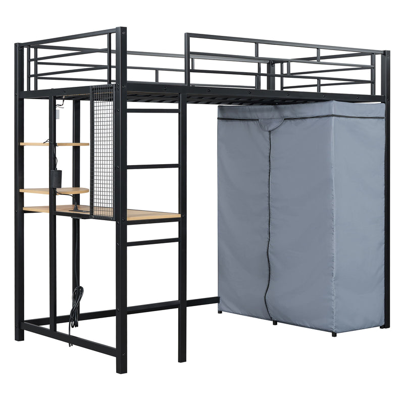 Loft Bed With Desk, Shelves, Power Outlet, LED Light And Wardrobe - R&R Furniture Gallery (Fountain Valley, CA)