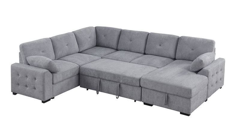 Nyhan - Upholstered Corner Sectional With Pull Out Loveseat And Storaged Chaise - Light Gray - R&R Furniture Gallery (Fountain Valley, CA)