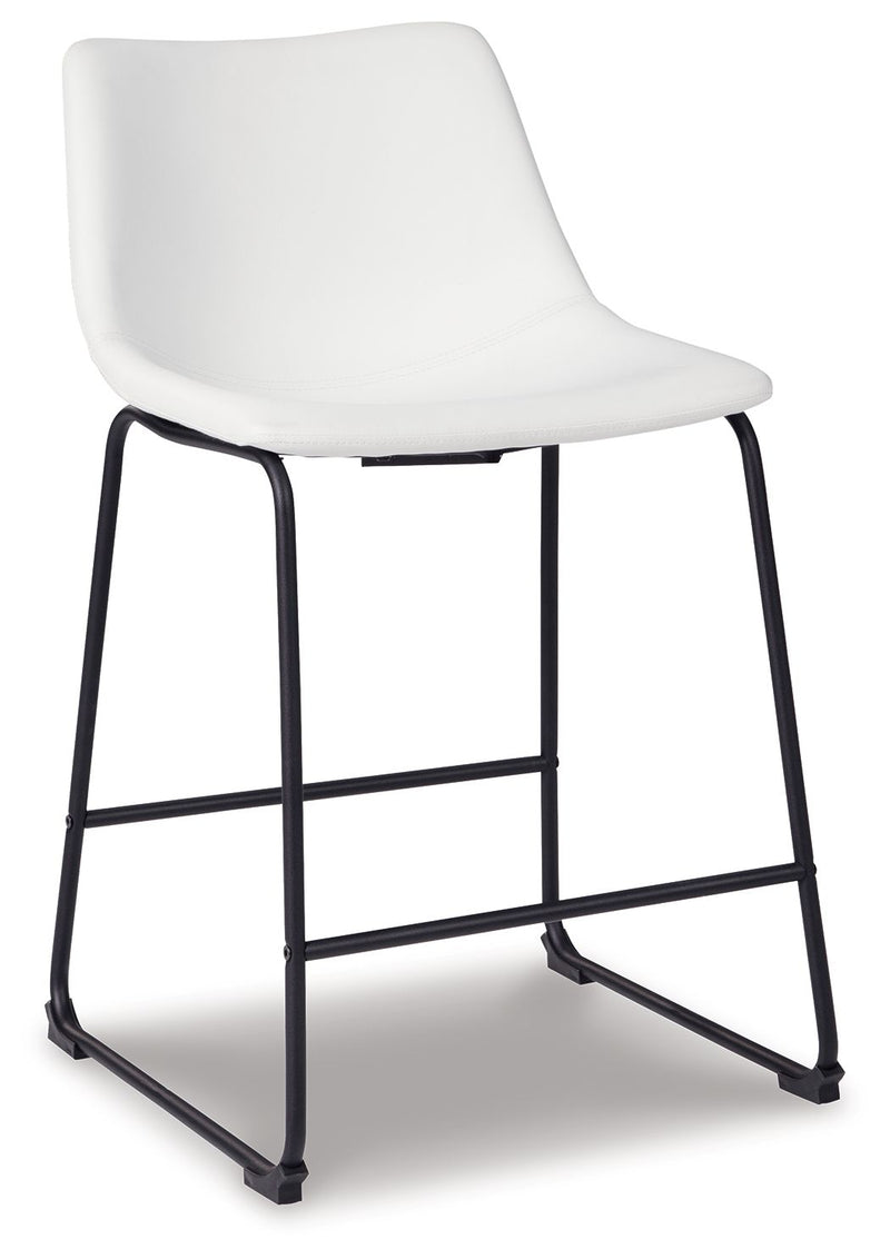 Set of two Signature Design by Ashley Centiar upholstered barstools with padded seats and sleek wooden legs.