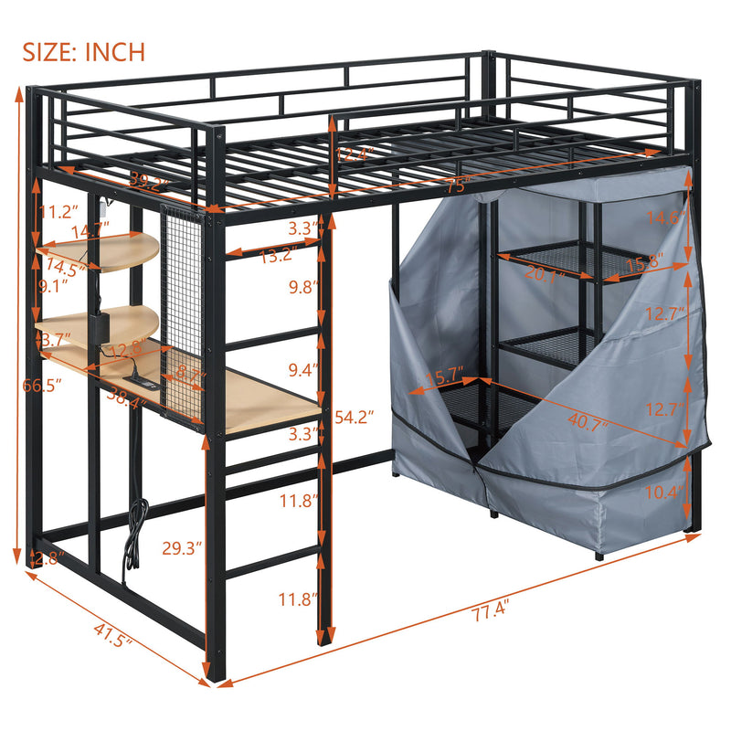 Loft Bed With Desk, Shelves, Power Outlet, LED Light And Wardrobe - R&R Furniture Gallery (Fountain Valley, CA)