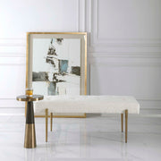 Uttermost Olivier accent bench with upholstered seat and wooden legs, ideal for living room or entryway decor.