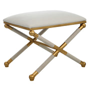 Uttermost Socialite small beige accent bench with tufted upholstery and wooden legs, perfect for entryways or living rooms.