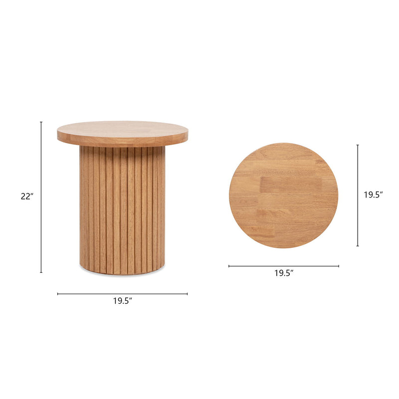 Kenzie - Fluted Pillar Round Accent Side Table - Light Natural Brown - R&R Furniture Gallery (Fountain Valley, CA)