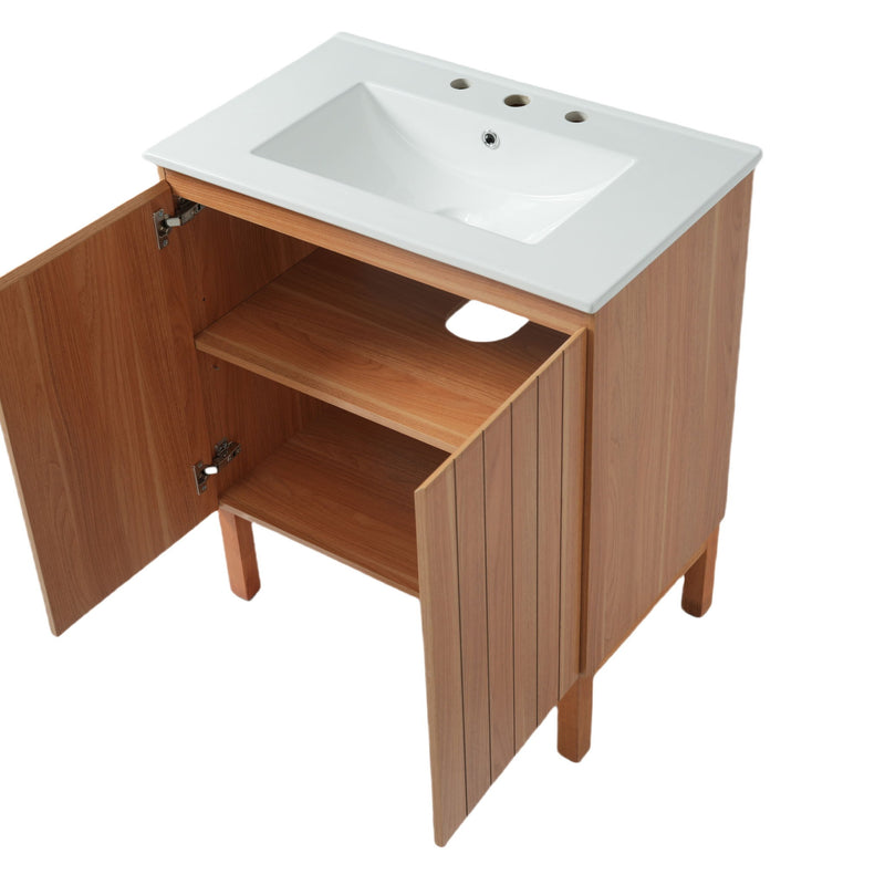 Bathroom Vanity With Sink, Minimalist Design, 45 Degrees Free Handle Doors - Antique Natural