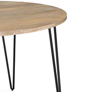 Simpli-Home Hunter round dining table with natural wood finish, showcasing smooth surface and sturdy legs for elegant dining space.