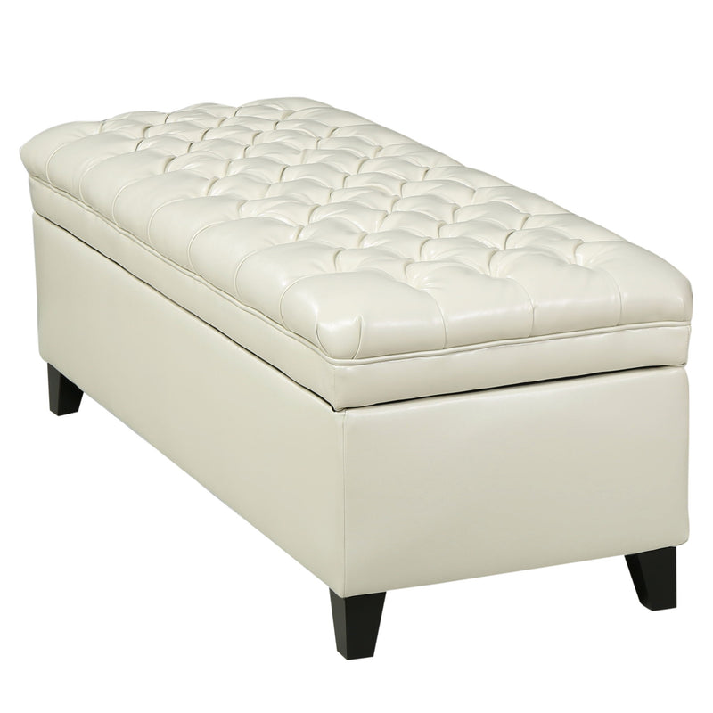 Juliana storage ottoman with birch wood legs by Noble House, featuring a cushioned top and spacious interior for versatile storage.