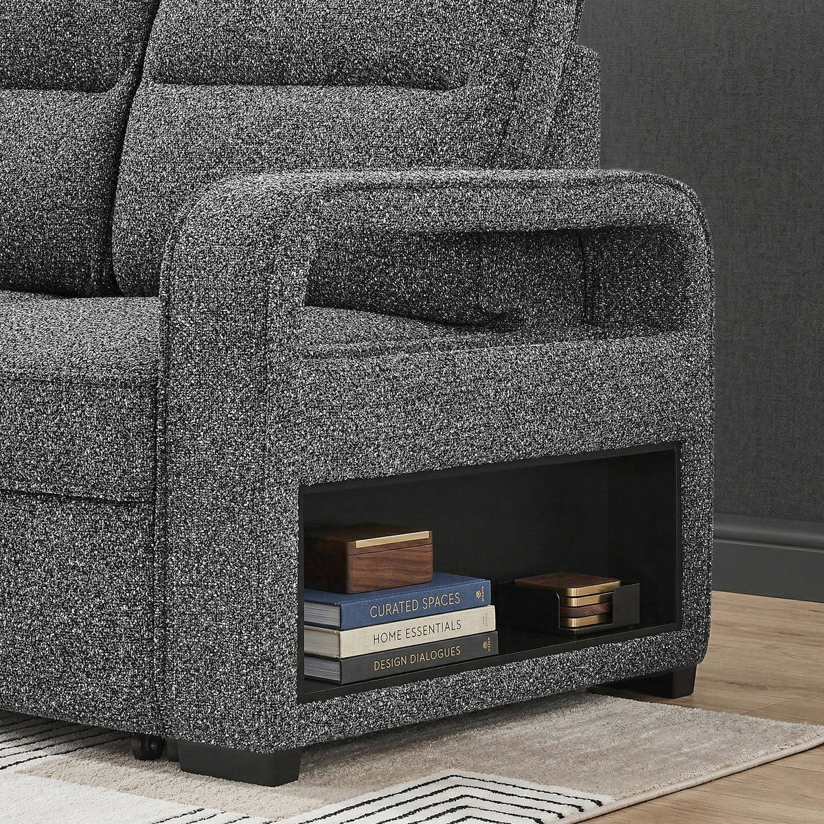 Mitchell - Reversible Sofabed With Storage Chaise, USB And Cup Holders - Dark Gray