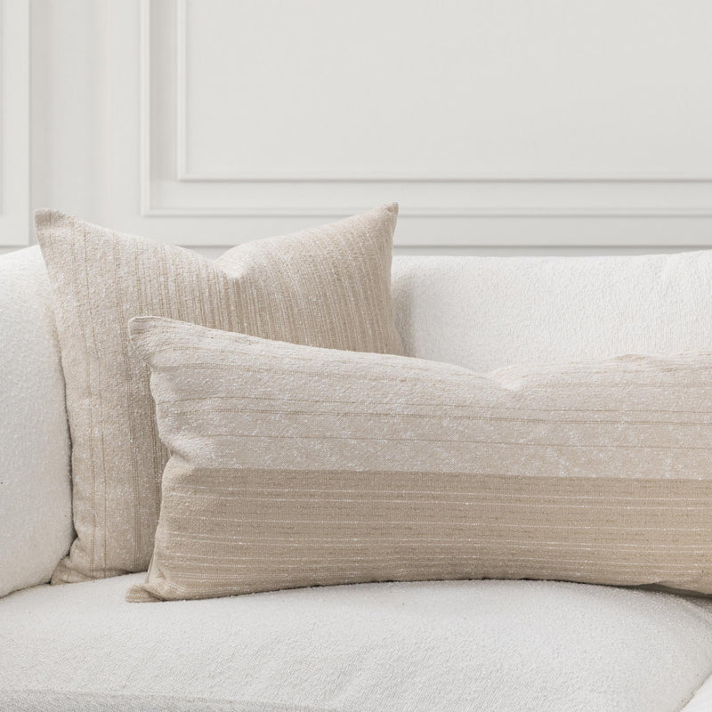 Classic Home Beryl accent pillow featuring patterned fabric in soft, neutral tones for stylish home decor.