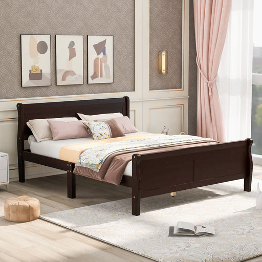 Platform Bed Frame Mattress Foundation Sleigh Bed With Headboard / Footboard / Wood Slat Suppor - R&R Furniture Gallery (Fountain Valley, CA)