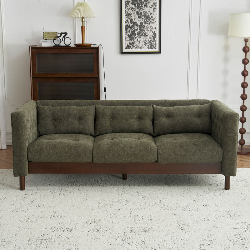 Noble House upholstered modern 3-seater sofa with tufted design, stationary couch for stylish living room seating.