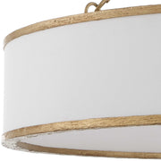Uttermost Algiers 8-light drum pendant lighting fixture with gold and white finish, hanging from the ceiling.